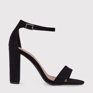 BLACK SUEDE CHUNKY HEEL WITH ANKLE STRAP